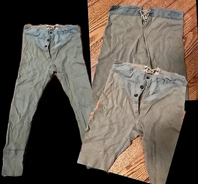 VTG WW2? Drab Green Army BUTTON-FLY Lace-Up Back LONG JOHNS Pants Skivvies • $21