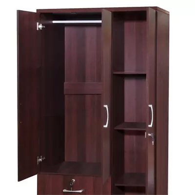 Pemberly Row Modern Wardrobe Armoire Closet With Two Drawers Mahogany • $421.26