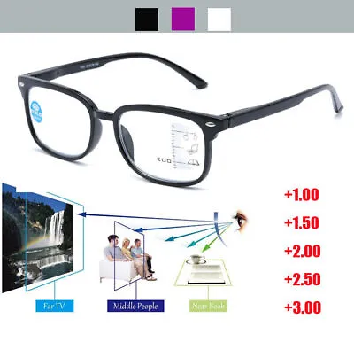 Progressive Reading Glasses +1.0 To +3.0 Multifocal Varifocal Lens Plastic Frame • £6.59