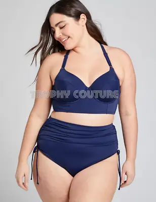 Lane Bryant Cacique Swim Navy Longline Balconette Bra Bikini Top Sz 40ddd • £26.26