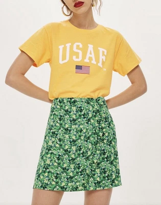 £4.99 • Buy TEE AND CAKE @ TOPSHOP Yellow USAF Cropped Slouch Fit T-shirt Top Size 10 Eu 38 
