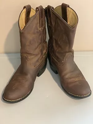 Masterson Boot Co Girls Boys Kids Size 1.5 Brown Leather Cowboy Boots RB2000C • $15