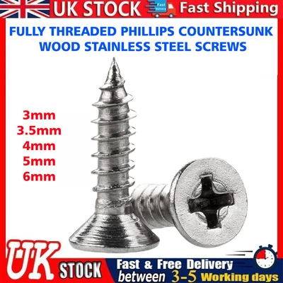 £1.75 • Buy Stainless Steel Threaded Fittings Phillips Countersunk Chipboard Wood M4 Screws