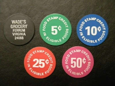 $8.99 • Buy Ferrum, Virginia 5 Food Stamp Credit Tokens WADES GROCERY FRANKLIN CO. VA