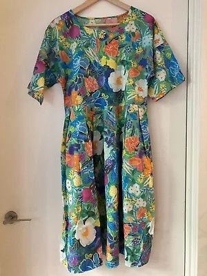 GORMAN Flora Verde Sadie Bright Floral Dress - Size 10 - Organic Cotton- Pockets • $139