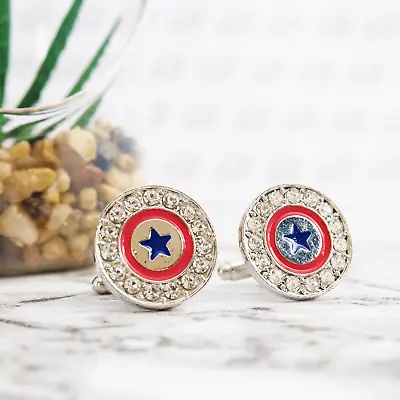 Lady Captain America Cufflinks Cuff Links Silver Colour Mens Wedding Marvel Gift • $7.45