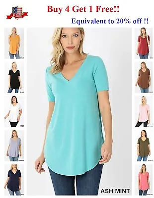 $15.95 • Buy Womens Short Sleeve T-Shirt V-Neck Casual Basic Tunic Top Long Loose Blouse S-3X