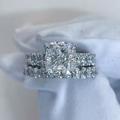 3.54CTW Cushion Cut Moissanite Engagement Bridal Ring Set 14k White Gold Plated • $239