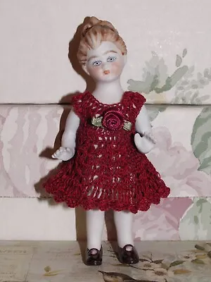Antique Doll Dress For  4.5   -5  Miniature Mignonette Doll Valentine Red Dress • $24.95