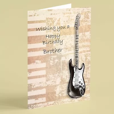 Black Guitar With Cream Background Music Brother Birthday Card  • £2.59