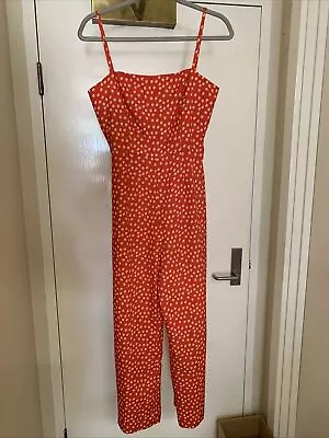 Slide Show Polyester Retro Red White Floral Spaghetti Strap Jumpsuit  Size 8 • $8