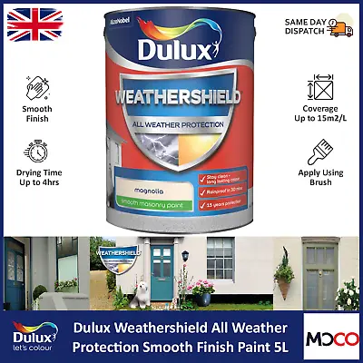 Dulux Weathershield Smooth Masonry Paint Exterior Concrete Bricks Walls 5L • £34.10