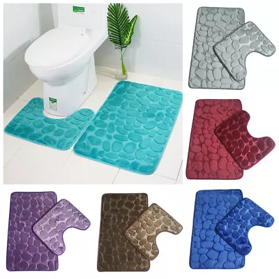 2Pc/Set Bath Floor Mat Toilet Pedestal Rug Bathroom Anti Non Slip Shower Carpet • $24.47