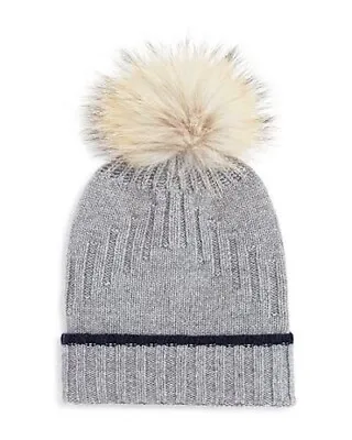 The Men's Store L22115 Mens Grey Navy Fur-Trimmed Knit Beanie One Size  • $95.76