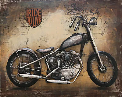 Motorcycle Metal Wall Art Primo Mixed Media Hand Painted 3D Wall Sculpture Deal • $174.65