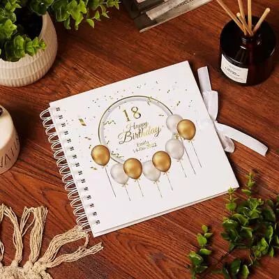 Personalised 18th Birthday Guest Book Scrapbook Or Album Gold Balloons UV-938 • £15.99