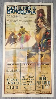 Vintage 1970 Cartel De Toros Bullfighter Poster Barcelona 21 X38  • $37.49