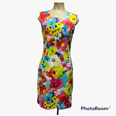 Love Moschino Size 6 Bold Floral Print Sheath Dress Garden Party Watercolor Art • $49.99