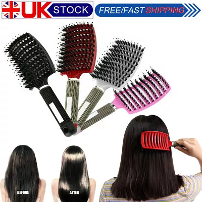 Magical Brush Detangle Detangling Natural Boar Bristle Hair Brush Curved Ladies. • £5.99