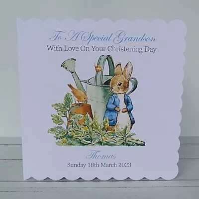 £3.85 • Buy Personalised Handmade Christening / Naming / Baptism Day Card  Peter Rabbit 