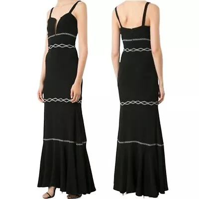 Nicole Miller Collection Evening Gown Dress Crepe Black White Embroidered 8 Maxi • $75