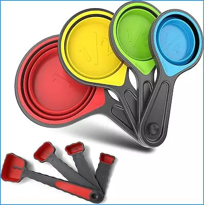 Collapsible Silicone Soft Measuring Cups And Spoons 8 Pcs Portable Food Grade • $11.99