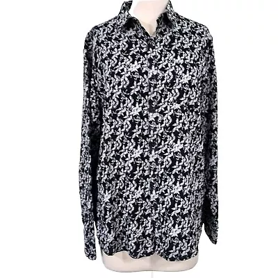 Marc Anthony Shirt Mens XL Slim Fit Button Up Long Sleeves Black White Floral • $12.10