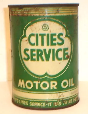 Vintage 1940s Cities Service Motor Oil One Quart Tin Metal Soldered Seam Oil Can • $39.99