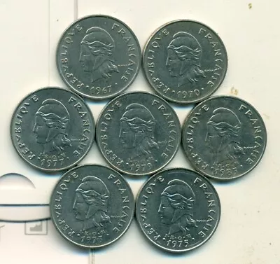 7 - 20 FRANC COINS From FRENCH POLYNESIA (1967/1970/1973/1975/1977/1979/1983) • $4.25