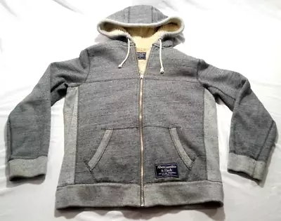 Abercrombie & Fitch Faux Fur Lined Heavy Hoodie Sweatshirt Gray Men’s M • $65.25