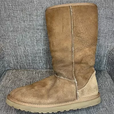 Ugg Classic Tall Sheepskin 5815 Brown Shearling Lined Winter Boots Womens Size 9 • $28.99