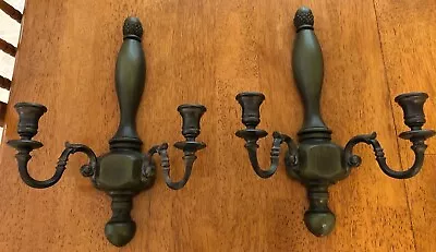 Vtg MCM Ethan Allen Baumritter Carriage House Green Wall Candle Holders 14  Tall • $48