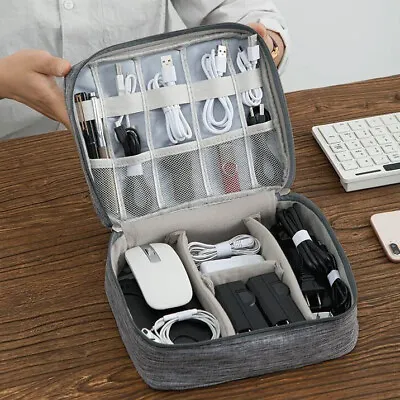Cable Gadget Organiser Travel Carry Bag Case For Desktop Adjustable Storage • £7.50