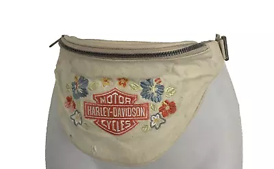 Vintage Harley Davidson Fanny Pack Womens Ivory Canvas Floral Rare • $16.95