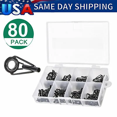 80PCS Ceramic Fishing Rod Guide Tips Top Eye Rings Line Repair Kit 10 Sizes Set • $11.39