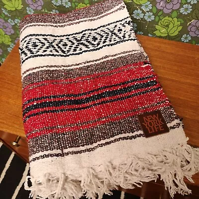 £22.99 • Buy Red Navy Blue Grey Brown Mexican Woven Stripy Falsa Yoga Blanket / Throw