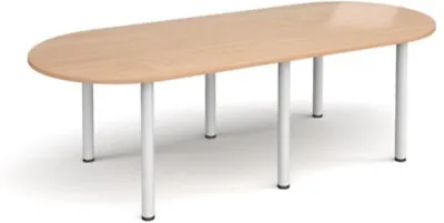 Radial End Meeting Table 2400mm X 1000mm With 6 White Radial Legs - Beech • £350.20