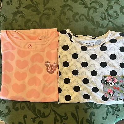 2 New DISNEY Mickey Mouse Tshirts Size XL Sparkle Stones Comfy Cool Hearts Dots • $19.99