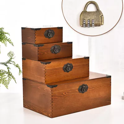 S M L Vintage Wooden Storage Box Keepsake Memory Chest Lockable With Lid & Lock • £8.94