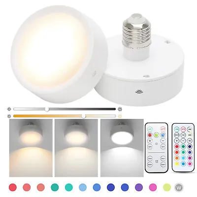 Battery/E27 LED Light Bulbs Remote Control Wireless Colors Changing Puck Lamp UK • £7.55