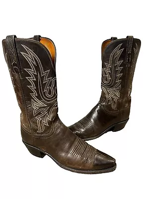 LUCCHESE 1883 Men's Cowboy Boots SIZE 9.5 Snip Toe Brown Leather Western Slip On • $165