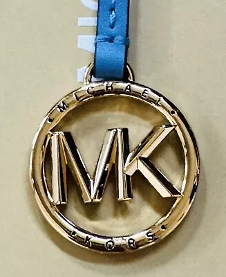 Michael Kors Gold MK Logo Charm French Blue Leather Strap Handbag Fob Hang Tag • $25.49