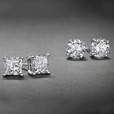 Surgical 316L Stainless Steel Stud Earrings Cubic Zircon Round Men Women 2 Pairs • $6.99