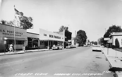 SE Marine City MI RPPC 1960 Commercial District Stores USPS BEN FRANKLIN & MORE! • $22.99