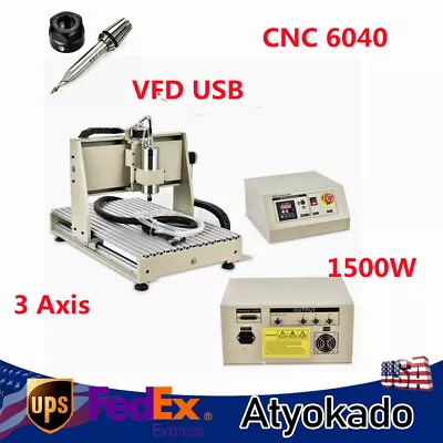 CNC 6040 VFD USB Router 3 Axis Engraving Engraver Metal Wood Mill Machine 1500W • $1044.05