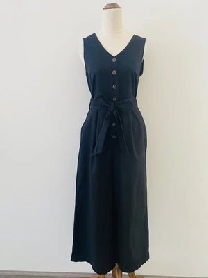 $50 • Buy Princess Highway Linen Blend Jumpsuit Size 8 Black Pockets Wide Leg Sleeveless