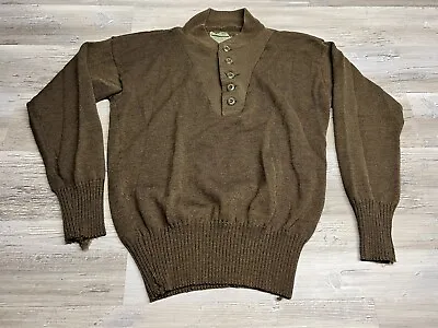 Vintage US Army Wool Sweater Mens Large L Brown Henley Military Issue Knit • $27.99