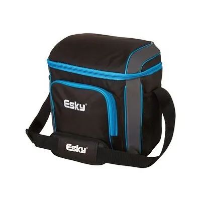 Esky 16 Can Soft Cooler Zip Top Storage Pocket Adjustable Shoulder Strap Black • $42.75