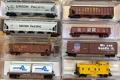 N Scale Union Pacific UP Runner Pack Set Hopper Gondola Flat Box Car Caboose 8RD • $99.95
