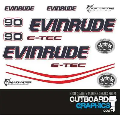 Evinrude 90hp ETEC / E-TEC Outboard Engine Decals/sticker Kit - White Cowl • $52.15